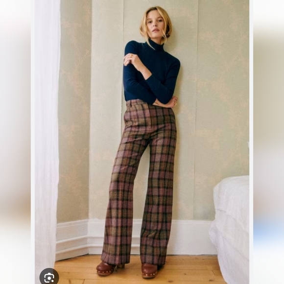 Pants - Sezane Matheo Multicoloured Check Print Plaid Women's Trousers Size 42